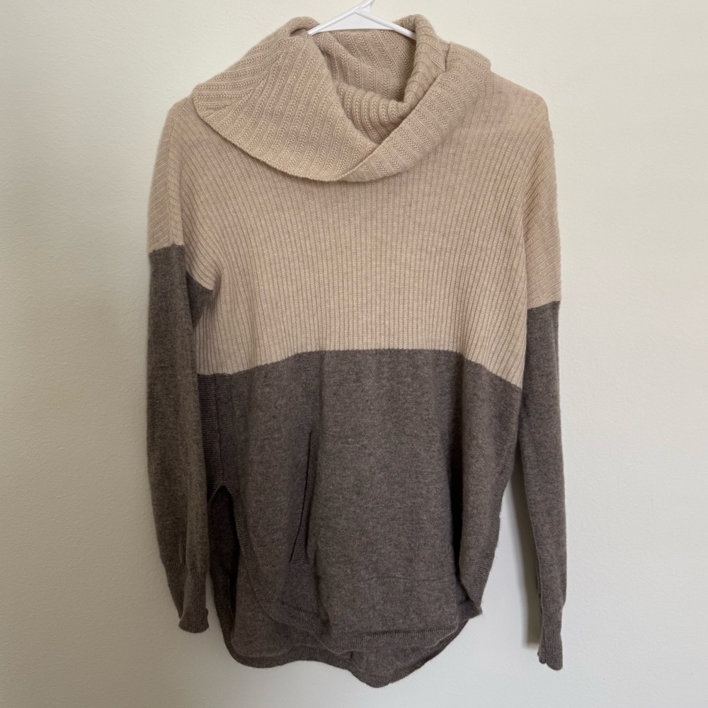 Max Studio 100% Cashmere Beige and Brown Cowl Neck Sweater